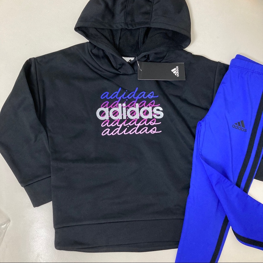 Adidas Printed Tricot Hoodie and legging set sparkly pink and purple 4040 - Picture 3 of 7